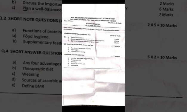 post basic bsc nursing question paper "Nutrition and Dietetics' first year #nutrition #nursing